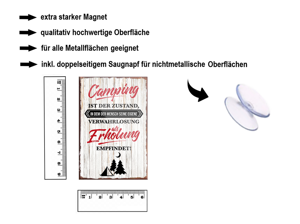 Magnet ''Camping ist der Zustand Erholung'' 9x6x0,3cm
