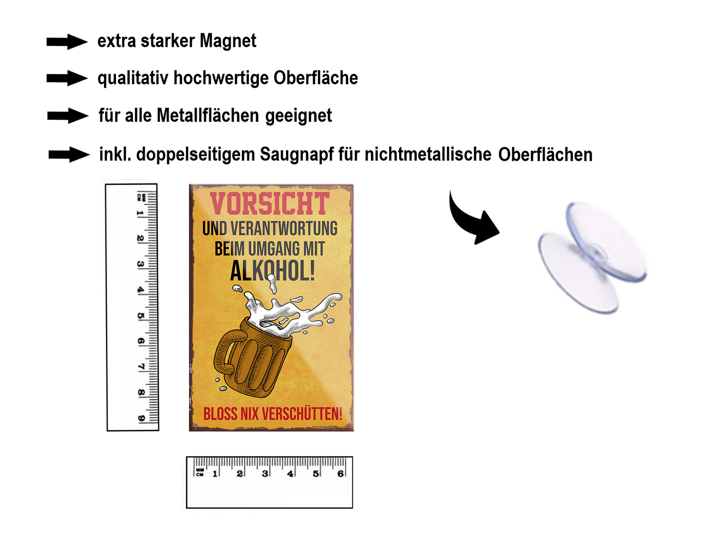 Magnet ''Vorsicht und Verantwortung beim Umgang Alkohol'' 9x6x0,3cm