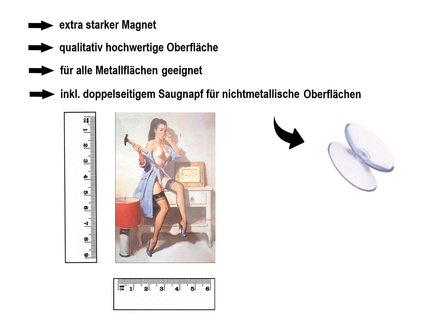 Magnet ''Pinup Frau mit Hammer'' 9x6x0,3cm
