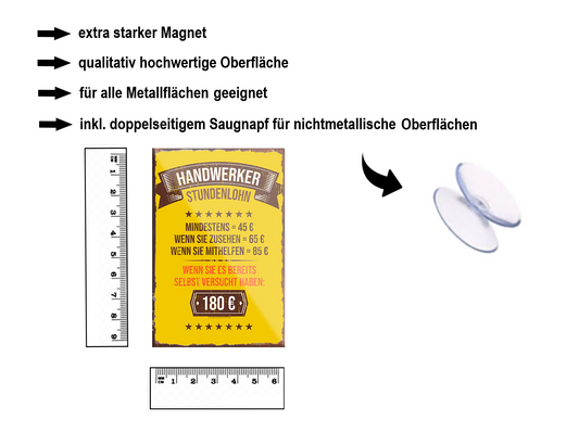 Magnet ''Handwerker Stundenlohn 180€'' 9x6x0,3cm