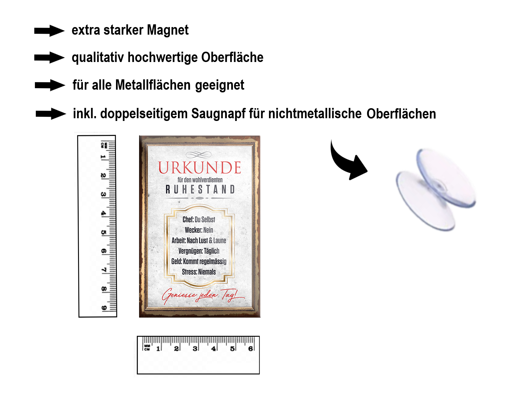 Magnet ''Urkunde für wohlverdienten Ruhestand'' 9x6x0,3cm