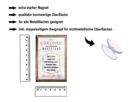 Magnet ''Urkunde für wohlverdienten Ruhestand'' 9x6x0,3cm