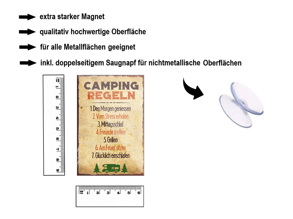 Magnet ''Campung Regeln 1. den Morgen geniessen'' 9x6x0,3cm