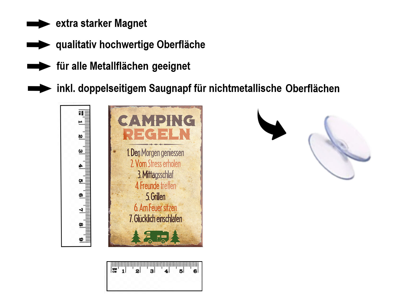 Magnet ''Campung Regeln 1. den Morgen geniessen'' 9x6x0,3cm