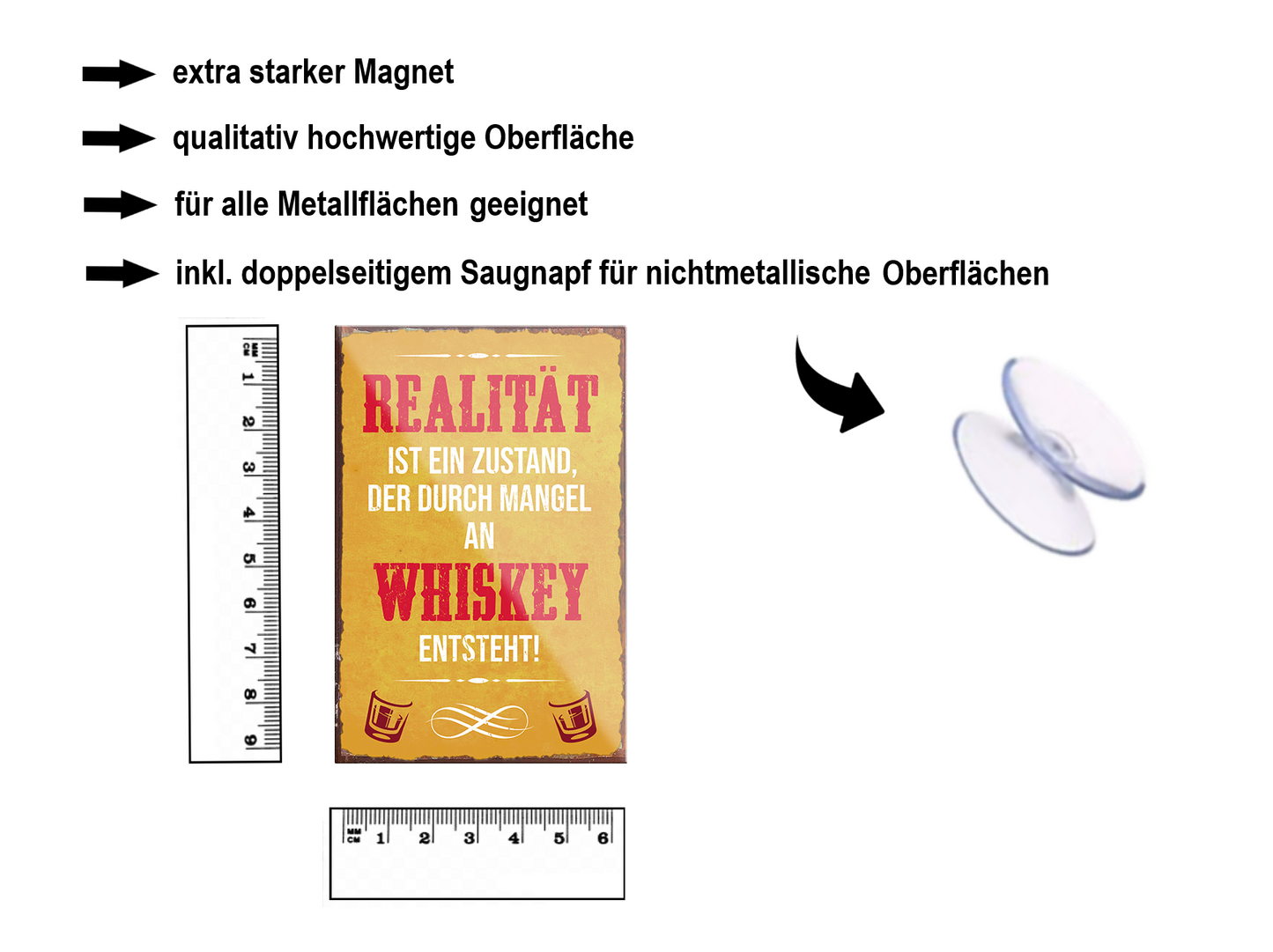 Magnet ''Realität ist ein Zustand der durch Mangel Whiskey'' 9x6x0,3cm