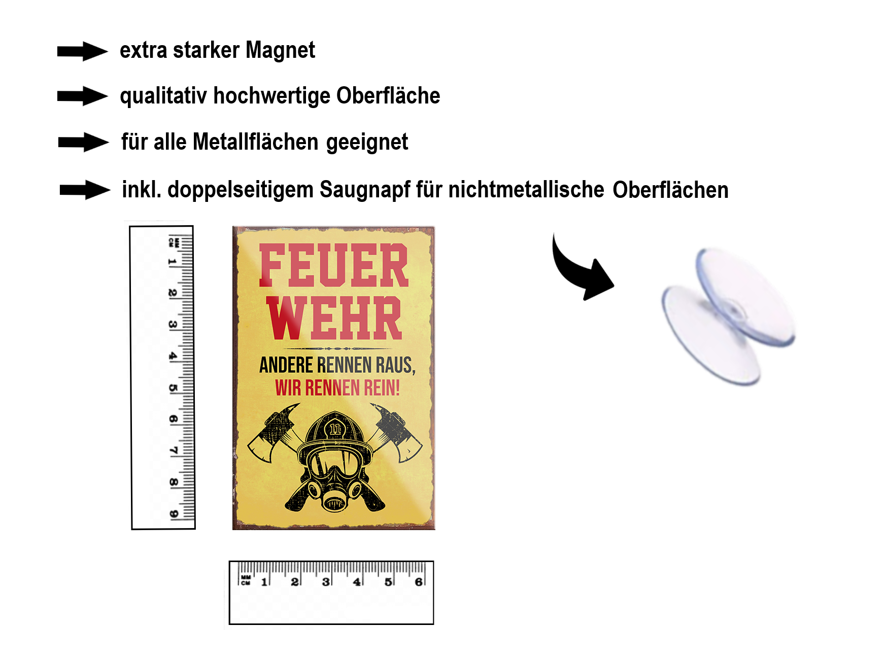 Magnet ''Feuerwehr Andere rennen raus wir rennen rein'' 9x6x0,3cm