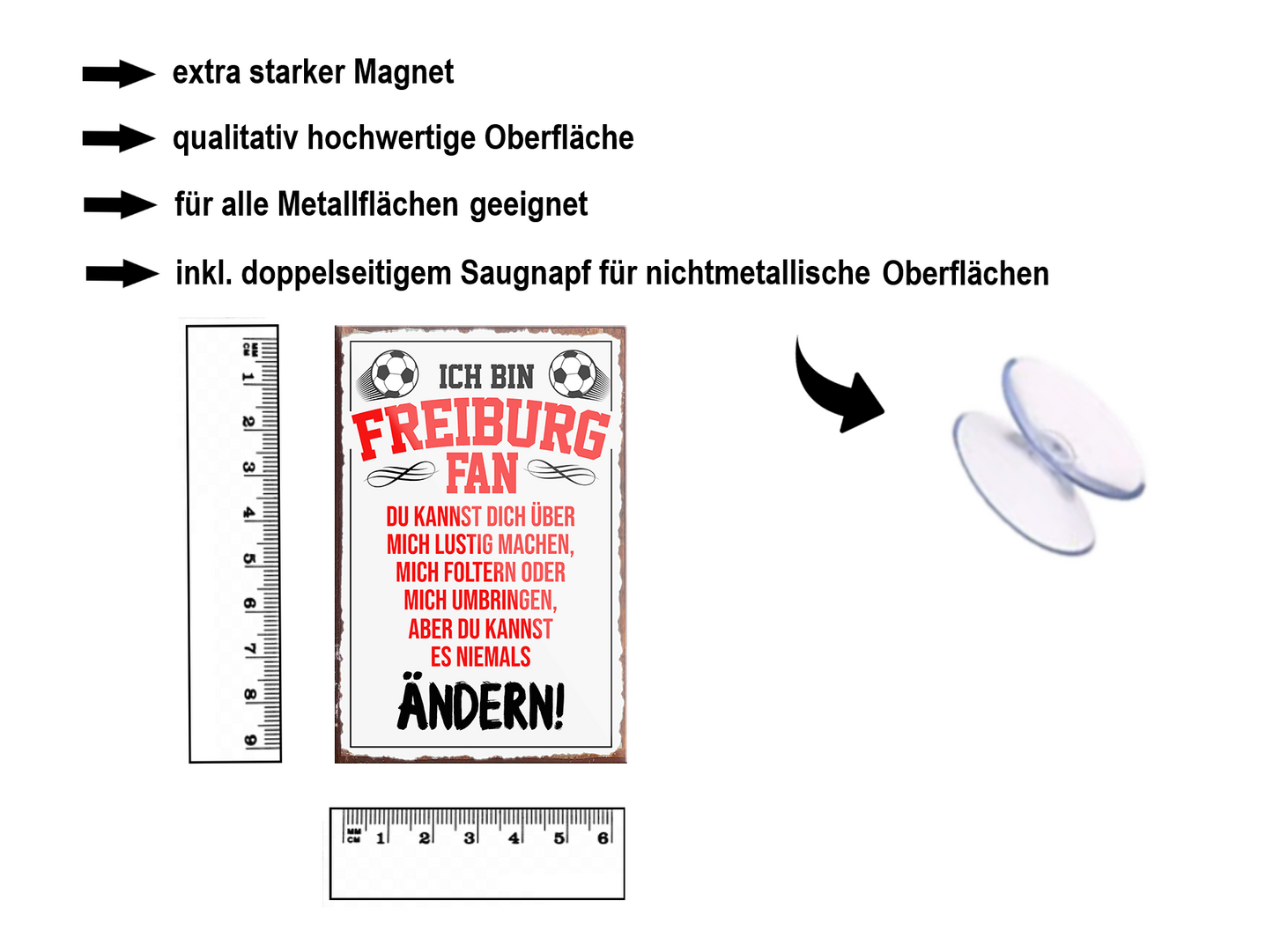Magnet ''Freiburg Fan (rote schrift)'' 9x6x0,3cm