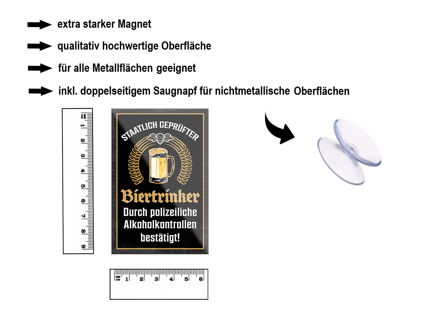 Magnet ''Staatlich geprüfter Biertrinker'' 9x6x0,3cm