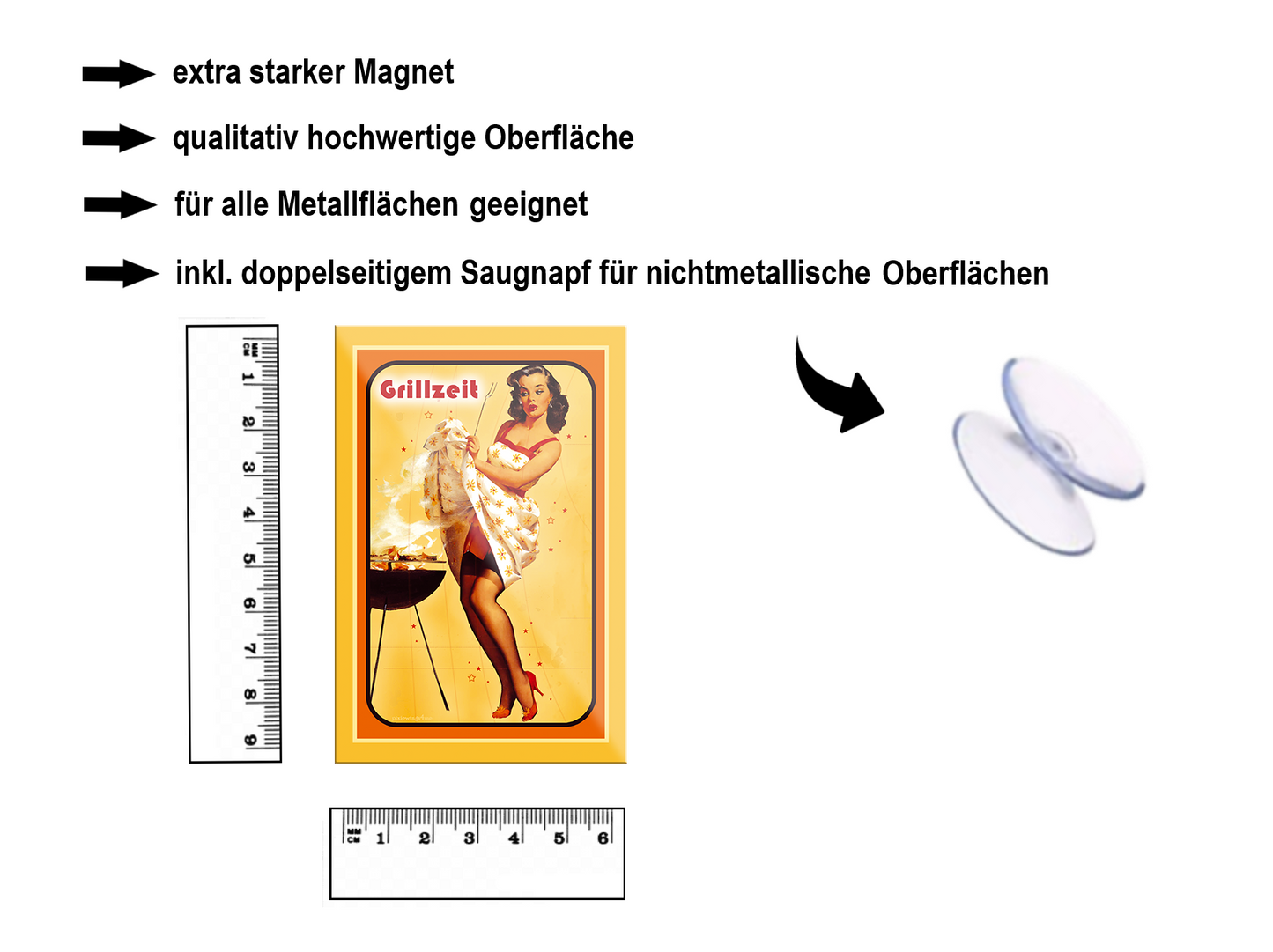 Magnet ''Pinup Grillzeit'' 9x6x0,3cm