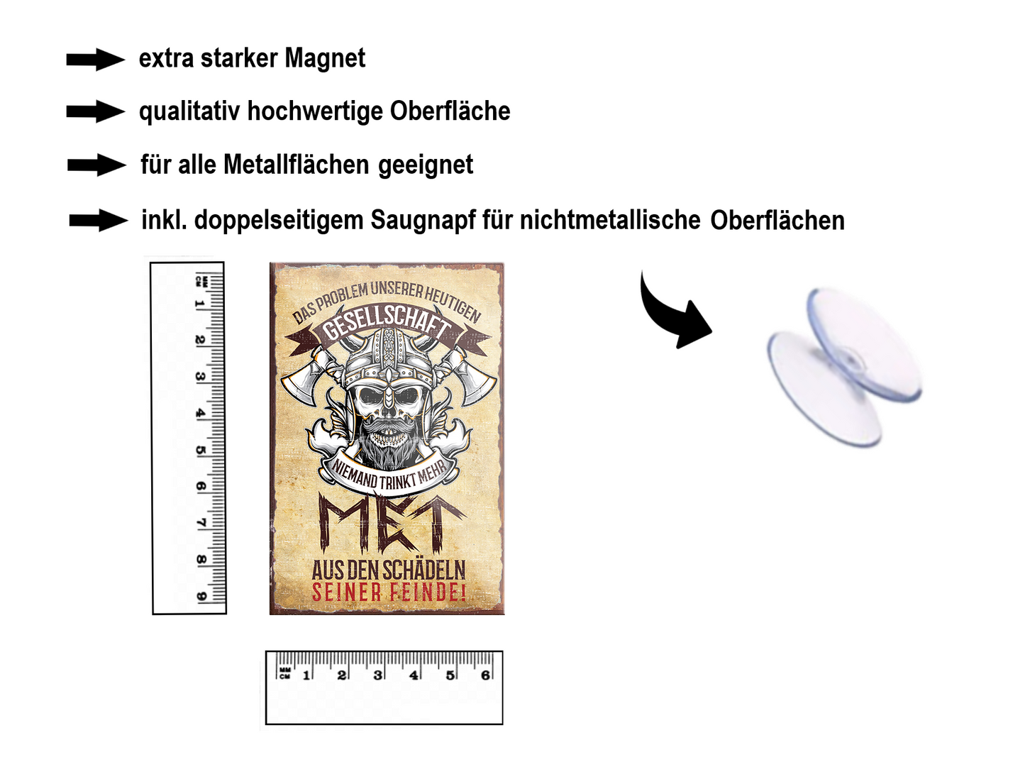 Magnet ''Das Problem unserer Gesellschaft MET Schädeln'' 9x6x0,3cm