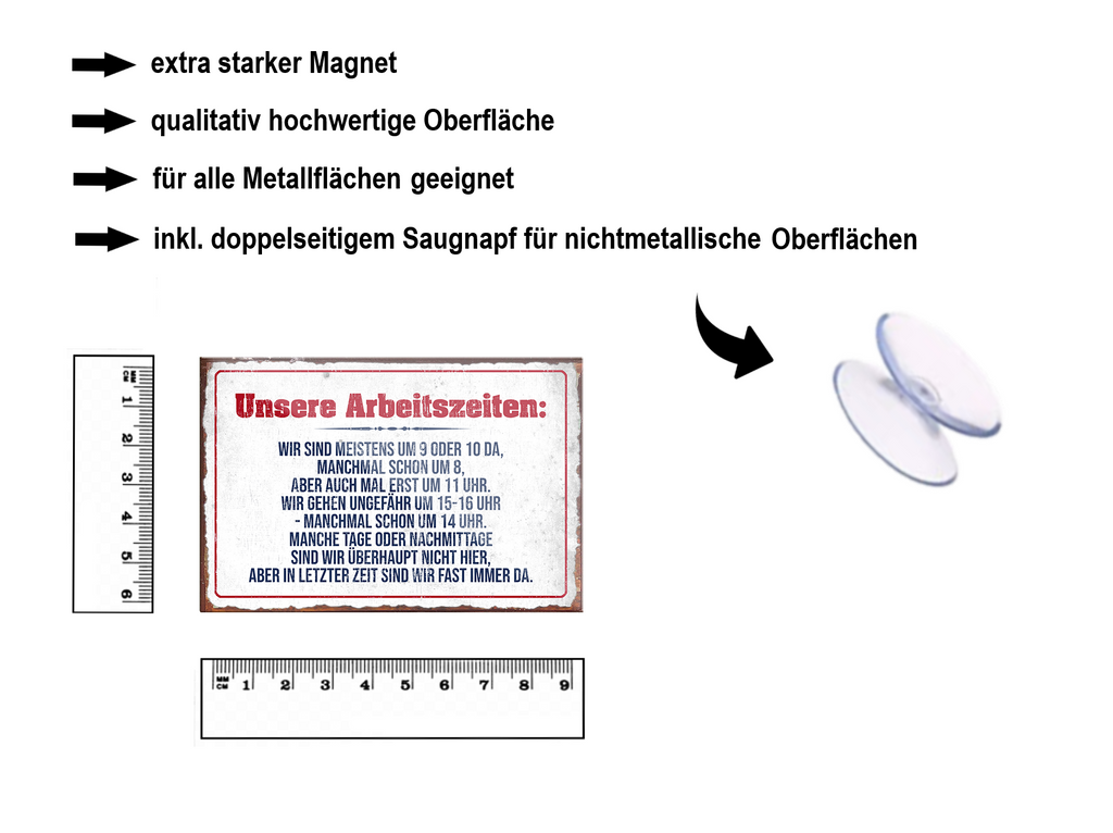 Magnet ''Unsere Arbeitszeiten (grau)'' 9x6x0,3cm