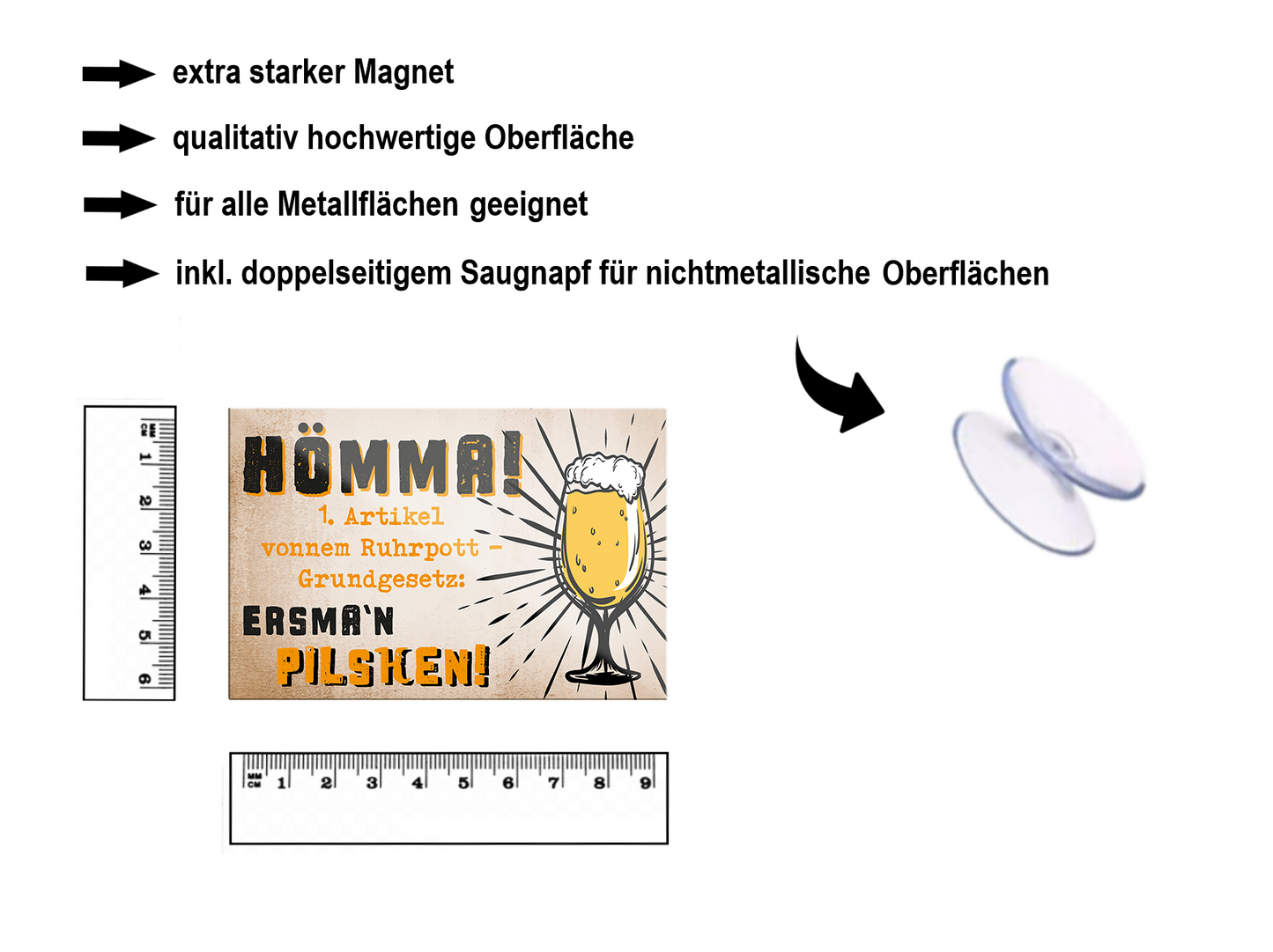 Magnet ''Hömma ersma'n Pilschen'' 9x6x0,3cm