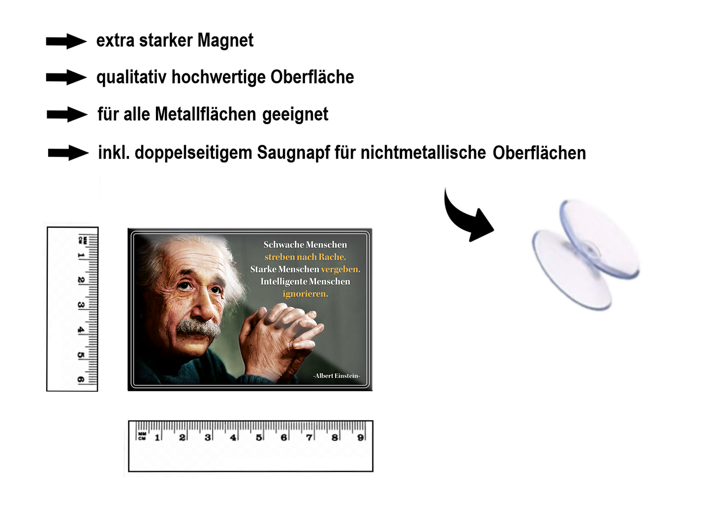 Magnet ''Schwache Menschen streben mach Rache (Einstein)'' 9x6x0,3cm