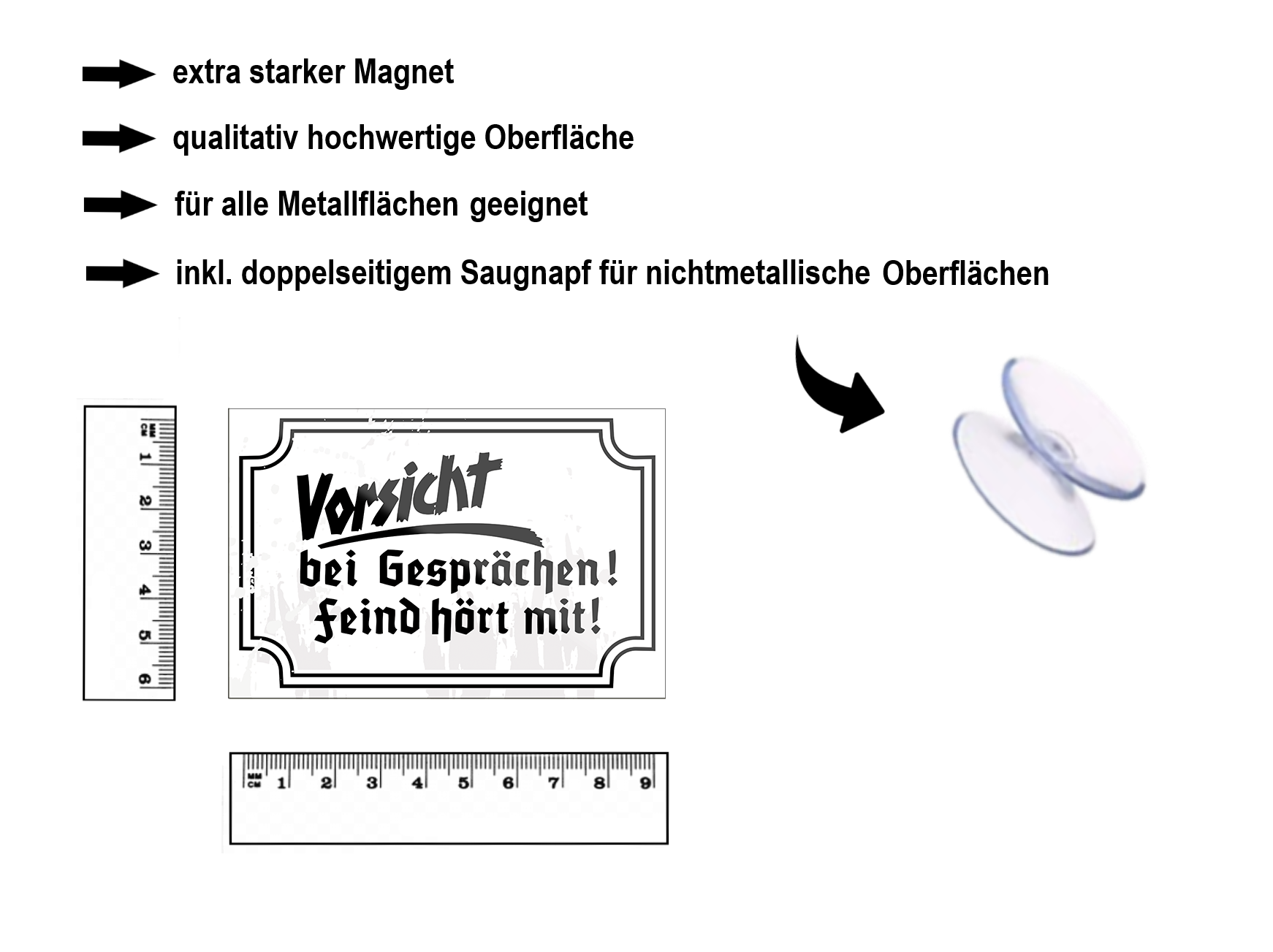 Magnet ''Vorsicht bei Gesprächen. Feind hört mit'' 9x6x0,3cm