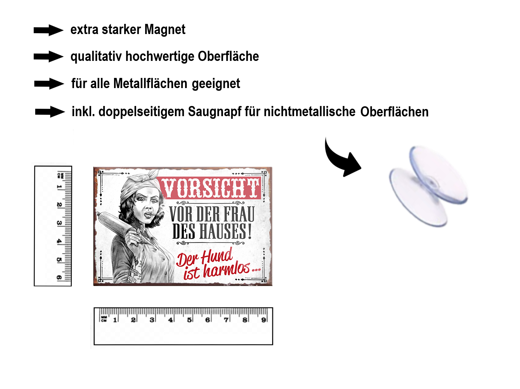 Magnet ''Vorsicht vor der Frau des Hauses'' 9x6x0,3cm