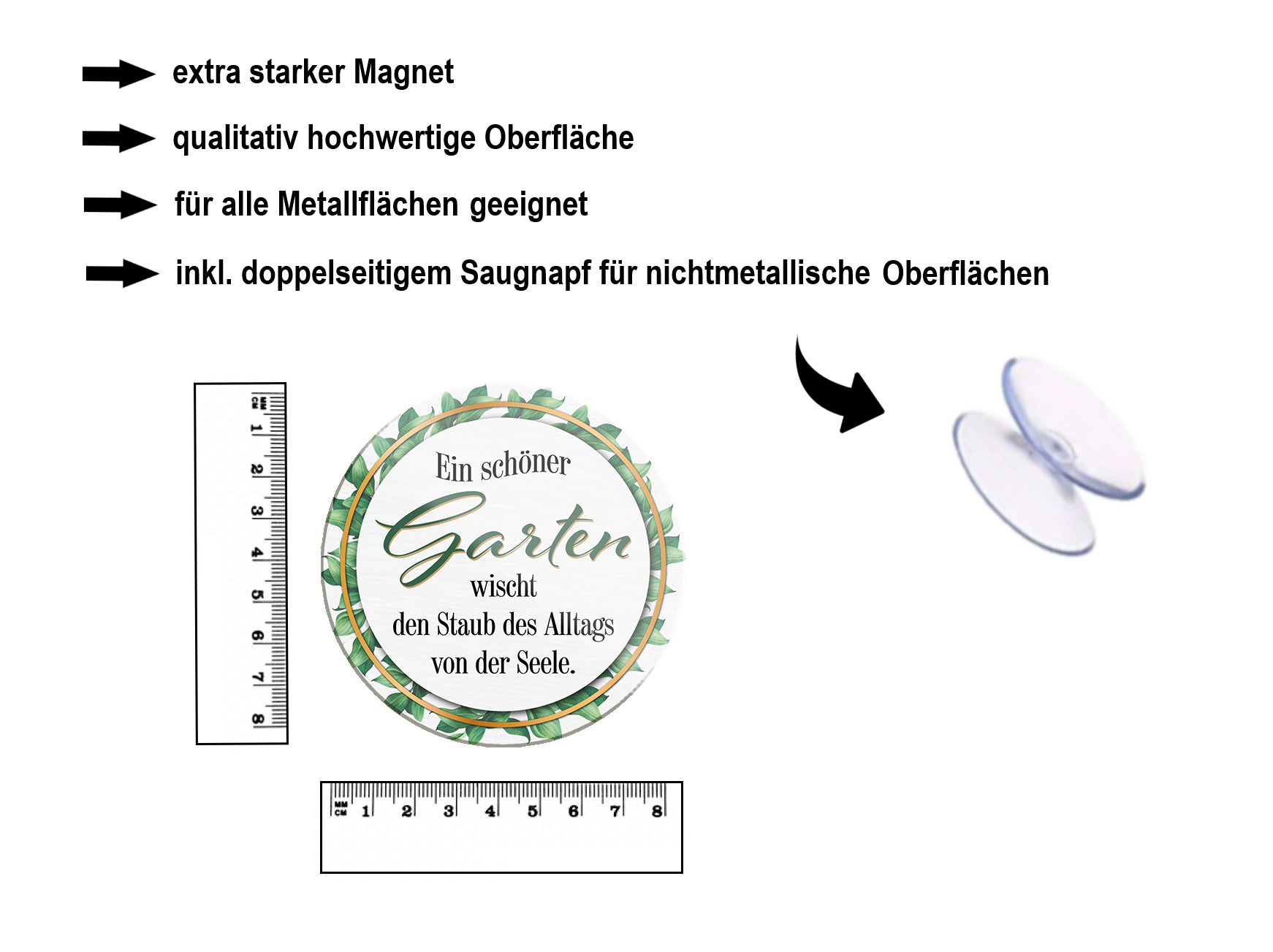 Magnet ''Ein schöner Garten wischt den Staub'' 8x8x0,3cm