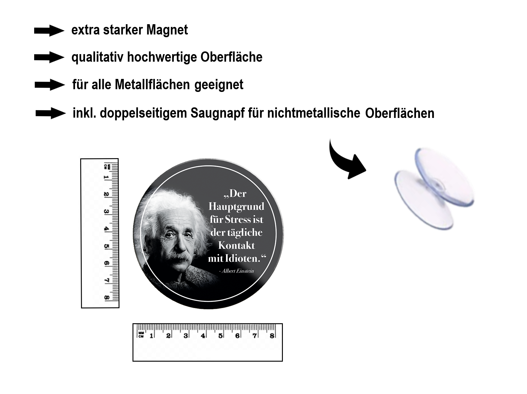 Magnet ''Der Hauptgrund für Stress (Einstein)'' 8x8x0,3cm