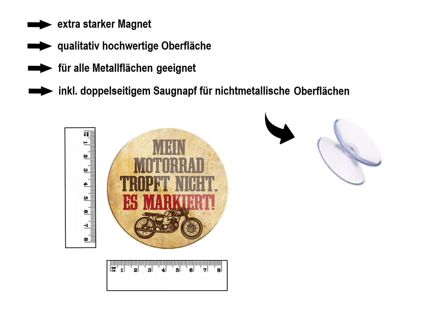 Magnet ''Mein Motorrad tropft nicht es markiert'' 8x8x0,3cm