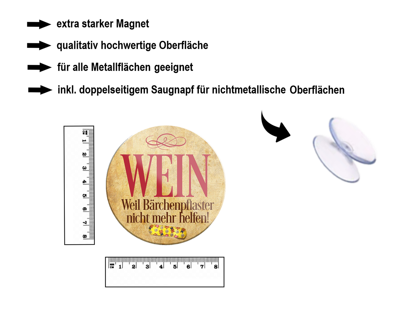 Magnet ''Wein, weil Bärchenpflaster nicht helfen'' 8x8x0,3cm