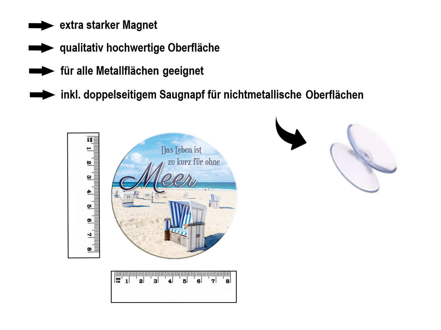 Magnet ''Das Leben ist zu kurz für ohne Meer'' 8x8x0,3cm