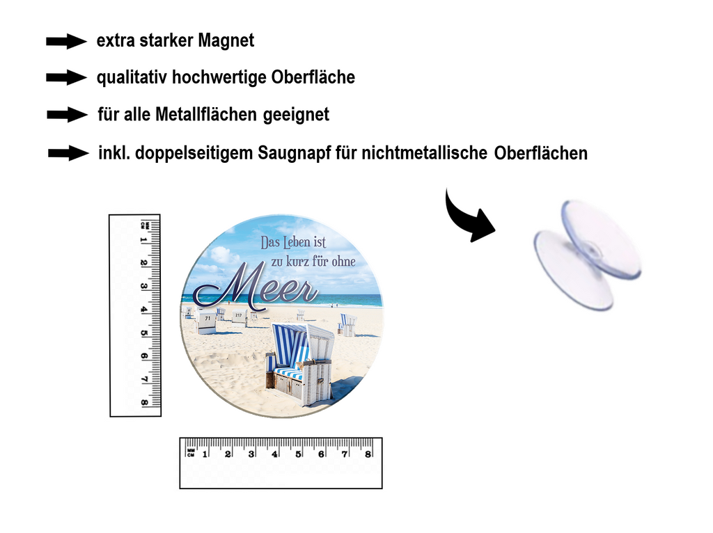 Magnet ''Das Leben ist zu kurz für ohne Meer'' 8x8x0,3cm