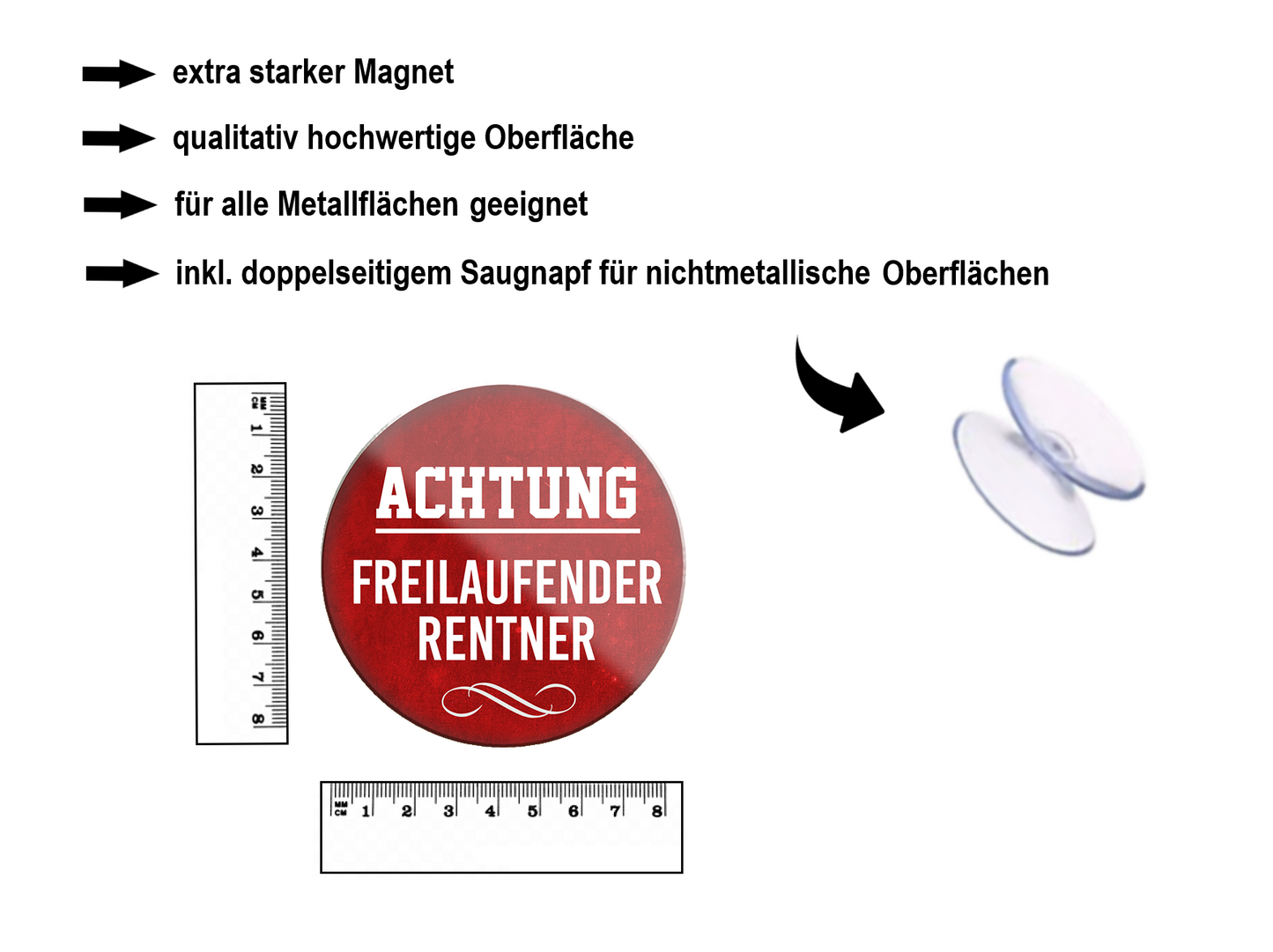 Magnet ''Achtung freilaufender Rentner'' 8x8x0,3cm