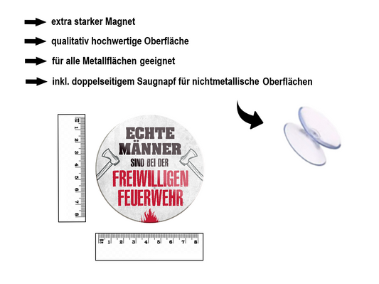 Magnet ''Echte Männer freiwillige Feuerwehr'' 8x8x0,3cm