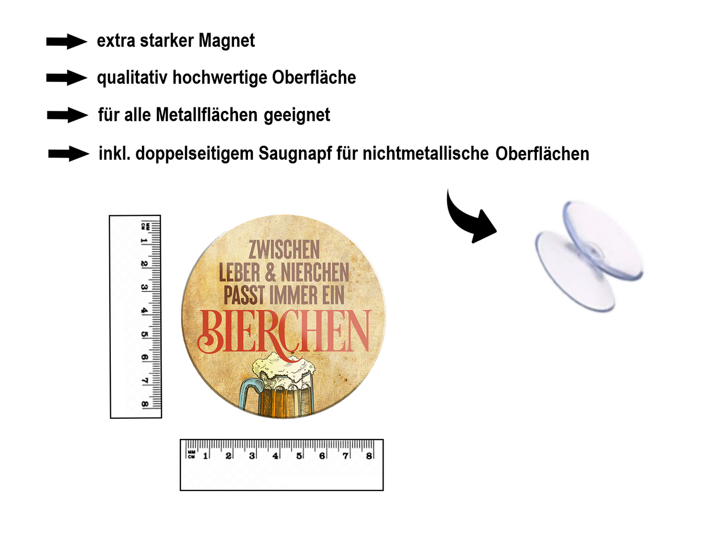 Magnet ''Zwischen Leber & Nierchen passt Bierchen'' 8x8x0,3cm