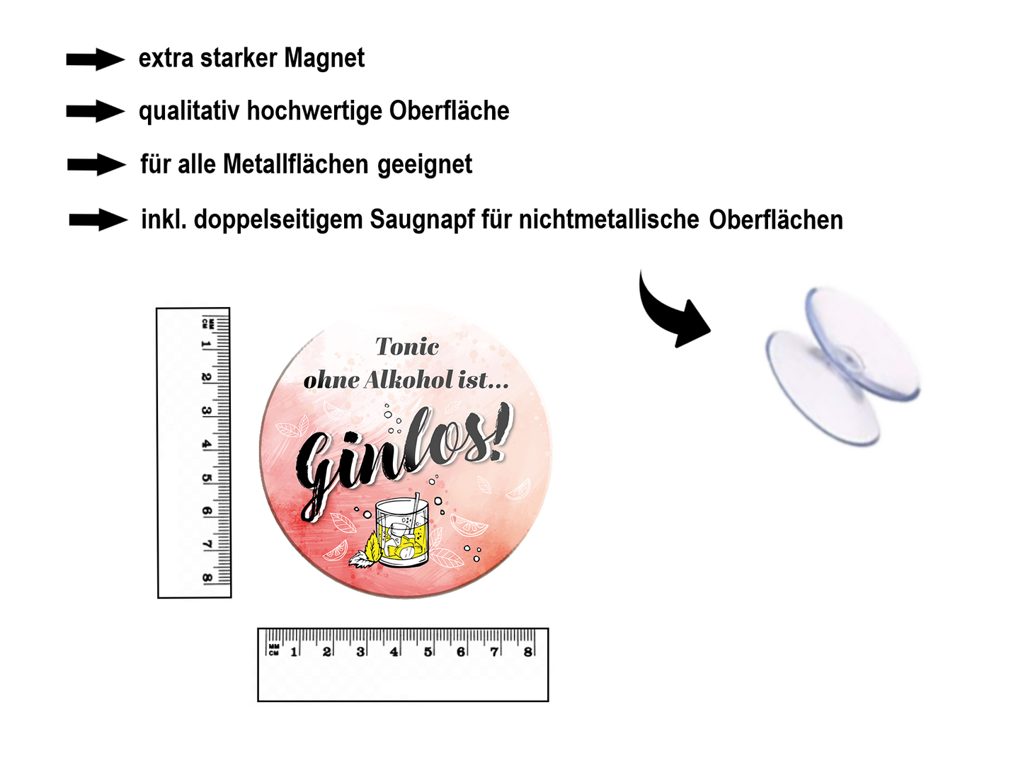 Magnet ''Tonic ohne Alkohol ist Ginlos (rosa)'' 8x8x0,3cm