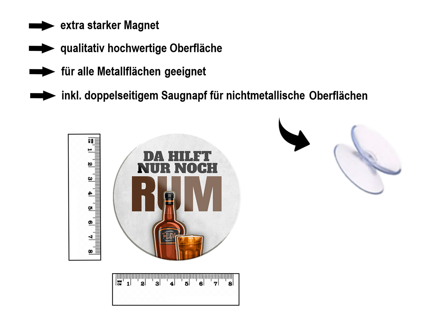 Magnet ''Da hilft nur noch Rum'' 8x8x0,3cm
