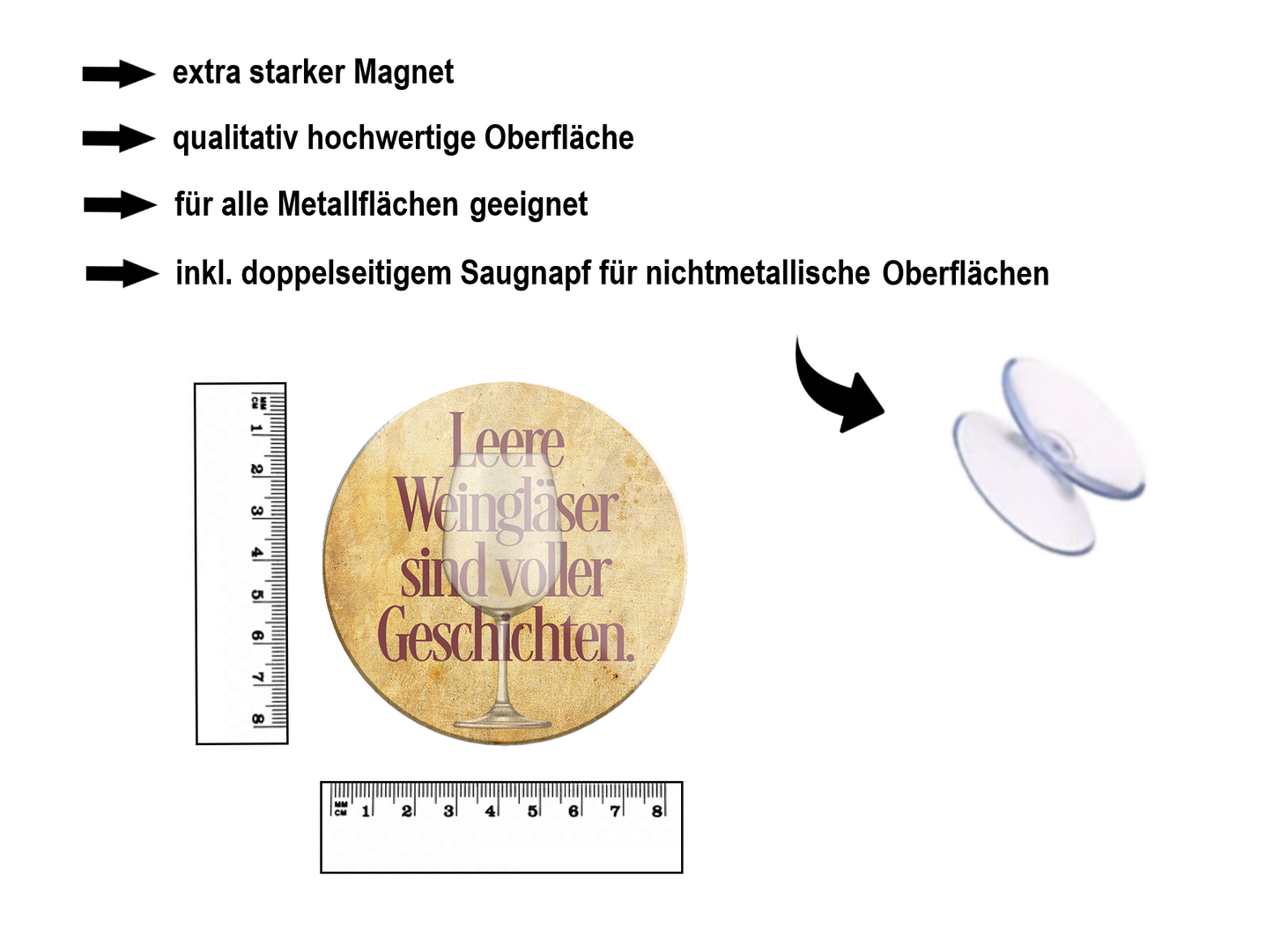 Magnet ''Leere Weingläser sind voller Geschichten'' 8x8x0,3cm