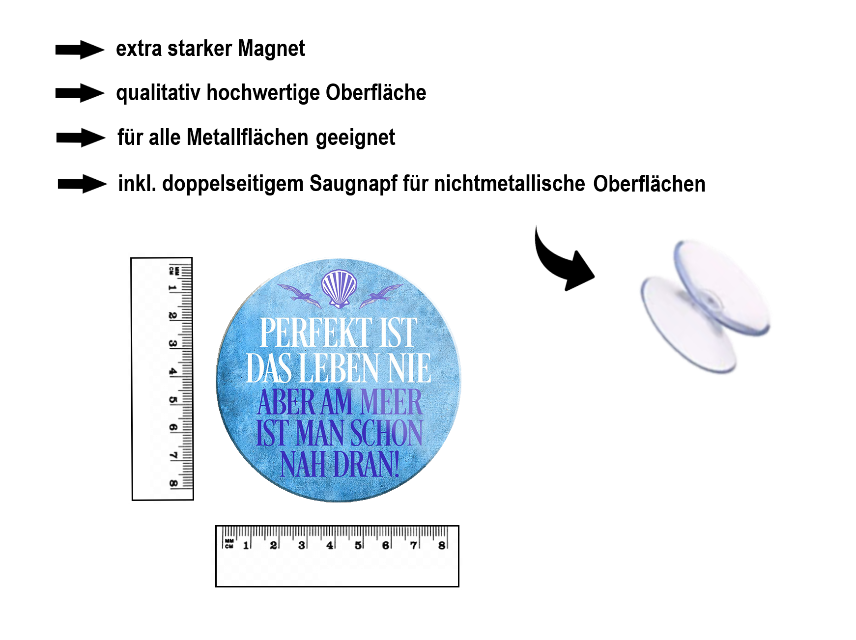 Magnet ''Perfekt ist das Leben nie am Meer nah dran'' 8x8x0,3cm
