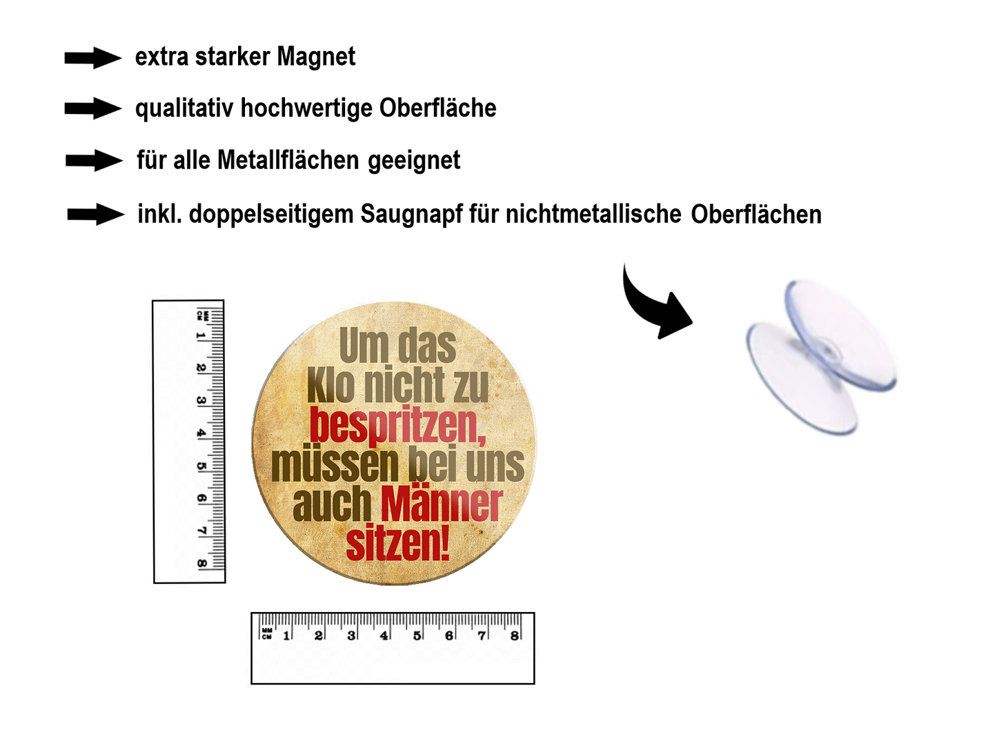Magnet ''Um das Klo nicht zu Bespritzen Männer sitzen'' 8x8x0,3cm