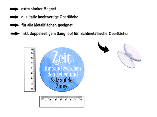 Magnet ''Zeit für Sand zwischen den Zehen (blau)'' 8x8x0,3cm