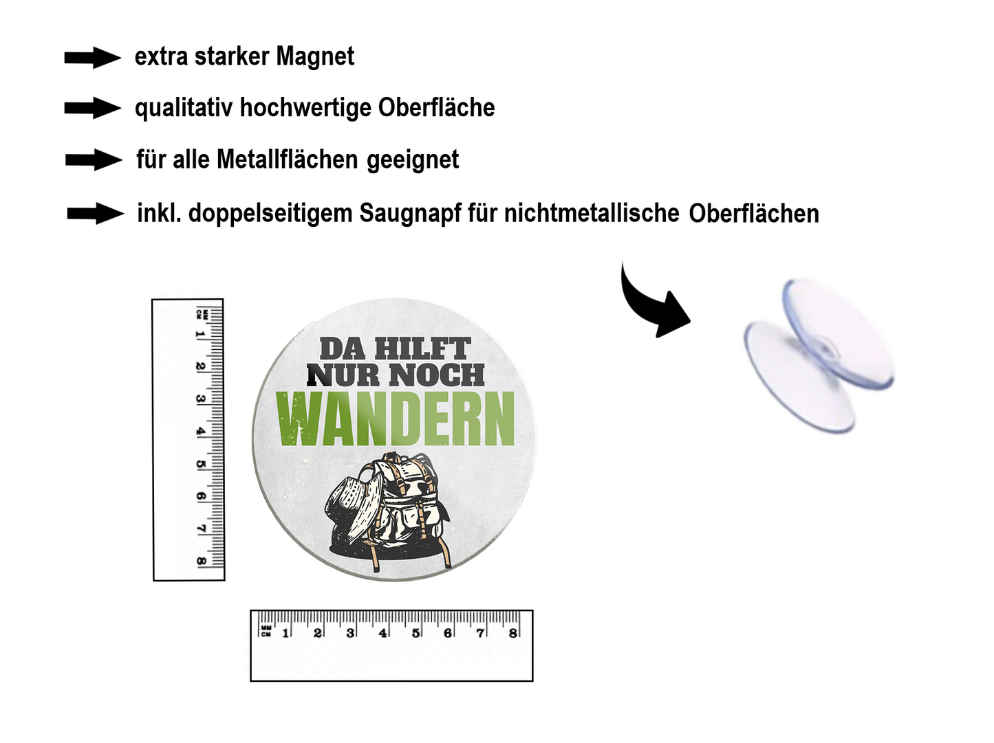 Magnet ''Da hilft nur noch Wandern'' 8x8x0,3cm
