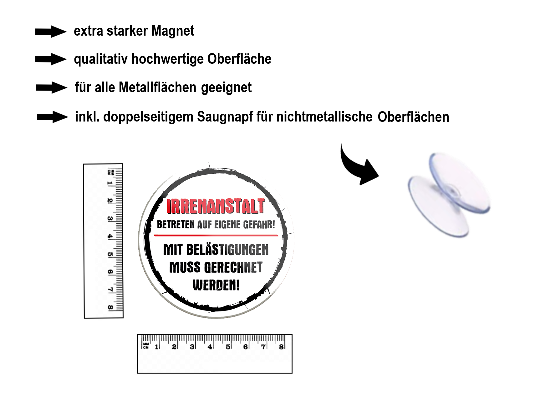 Magnet ''Irrenanstalt Betreten auf eigene Gefahr'' 8x8x0,3cm