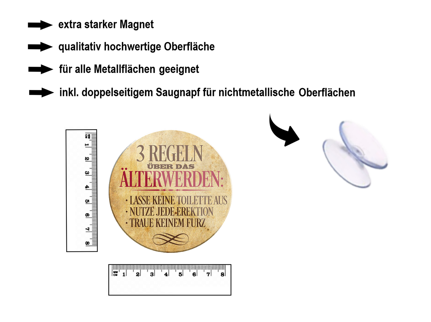 Magnet ''3 Regeln über das Älterwerden'' 8x8x0,3cm