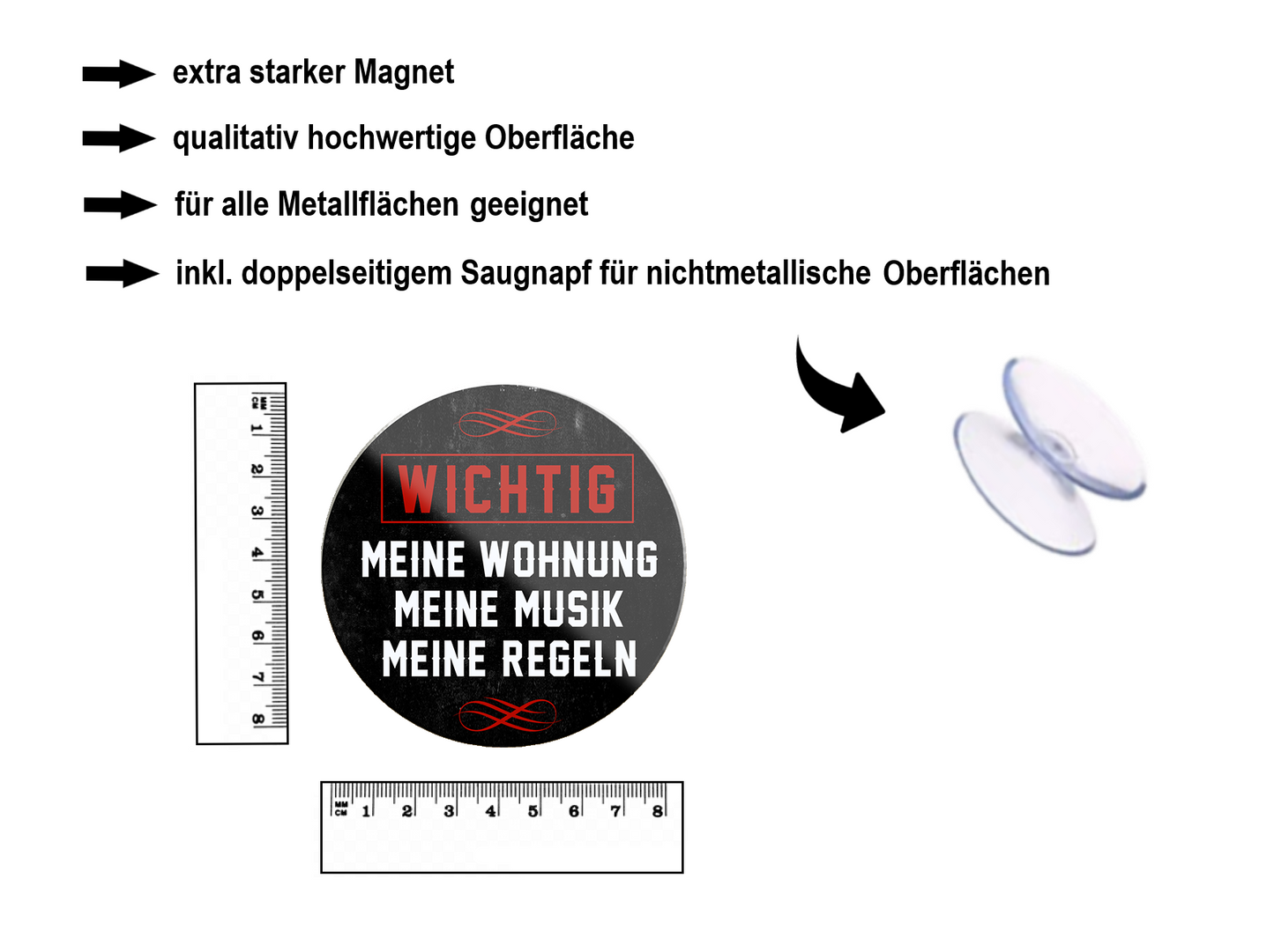 Magnet ''Wichtig. Meine Wohnung Musik Regeln'' 8x8x0,3cm