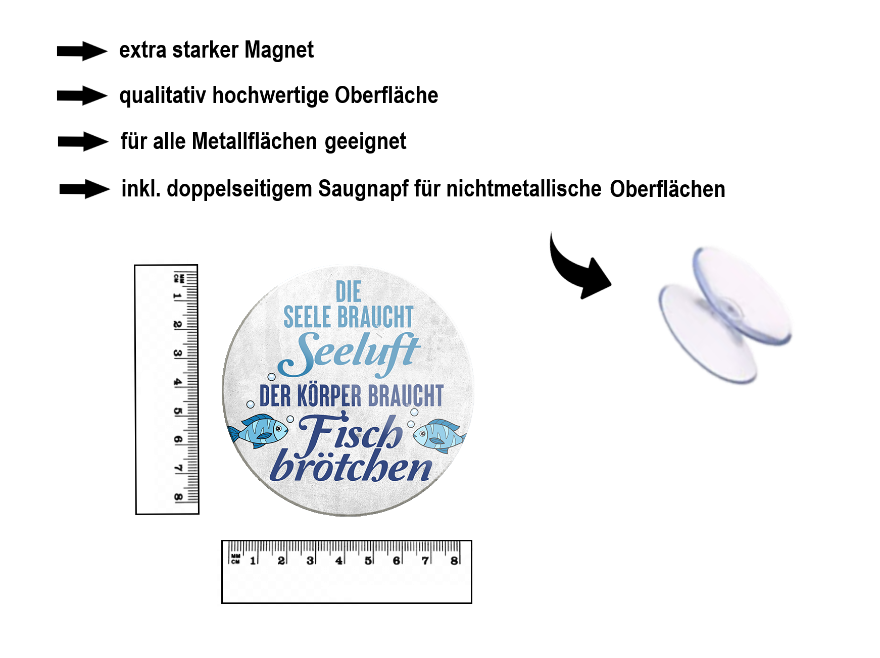Magnet ''Die Seele brauch Seeluft'' 8x8x0,3cm
