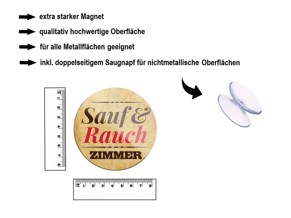 Magnet ''Sauf und Rauch Zimmer'' 8x8x0,3cm