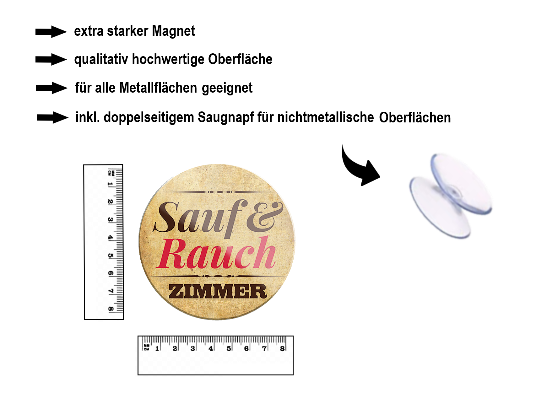 Magnet ''Sauf und Rauch Zimmer'' 8x8x0,3cm