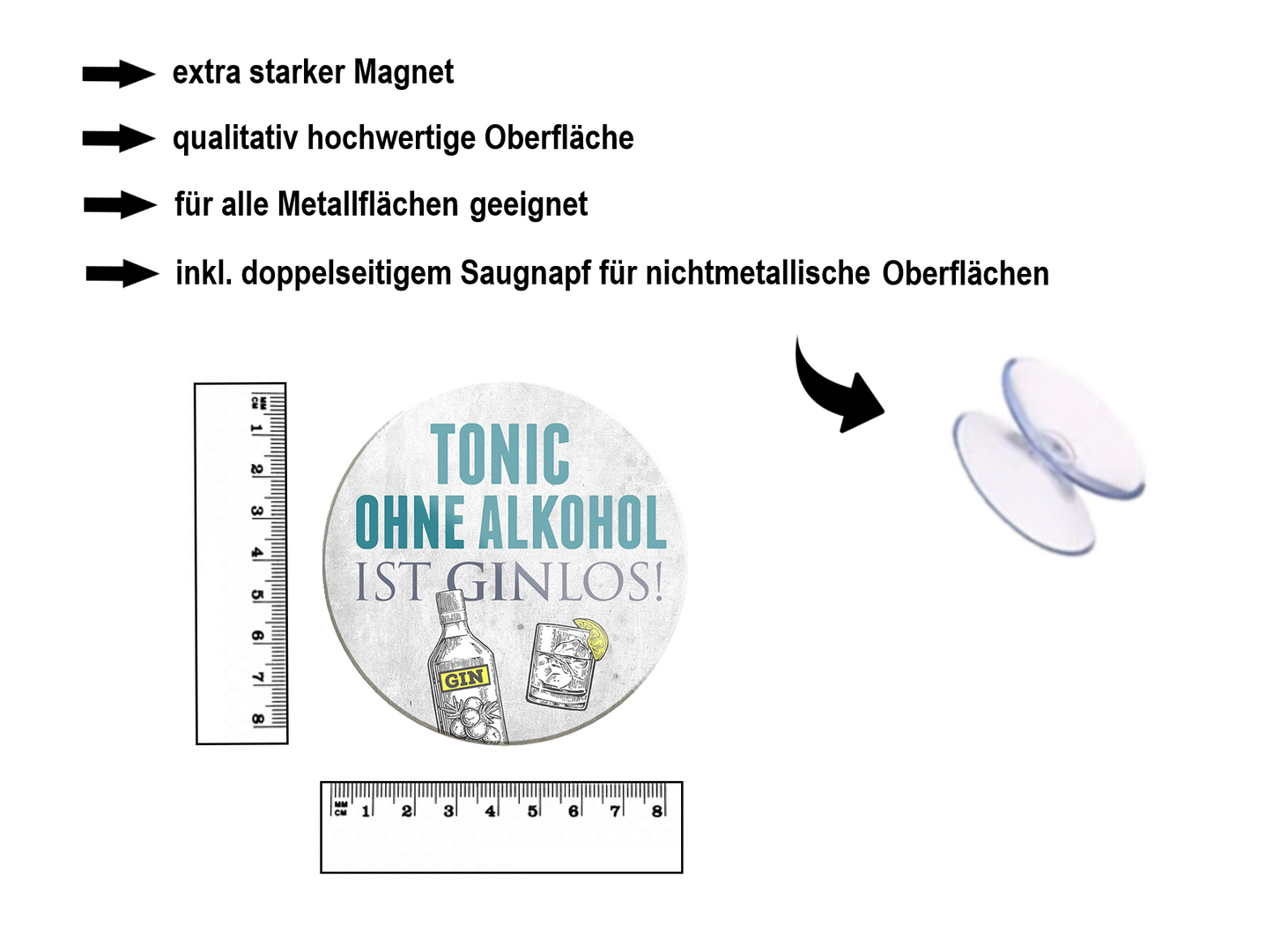 Magnet ''Tonic ohne Alkohol ist Ginlos (grau)'' 8x8x0,3cm