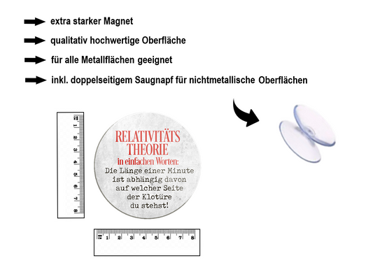 Magnet ''Relativitätstheorie in einfachen Worten Klotür'' 8x8x0,3cm