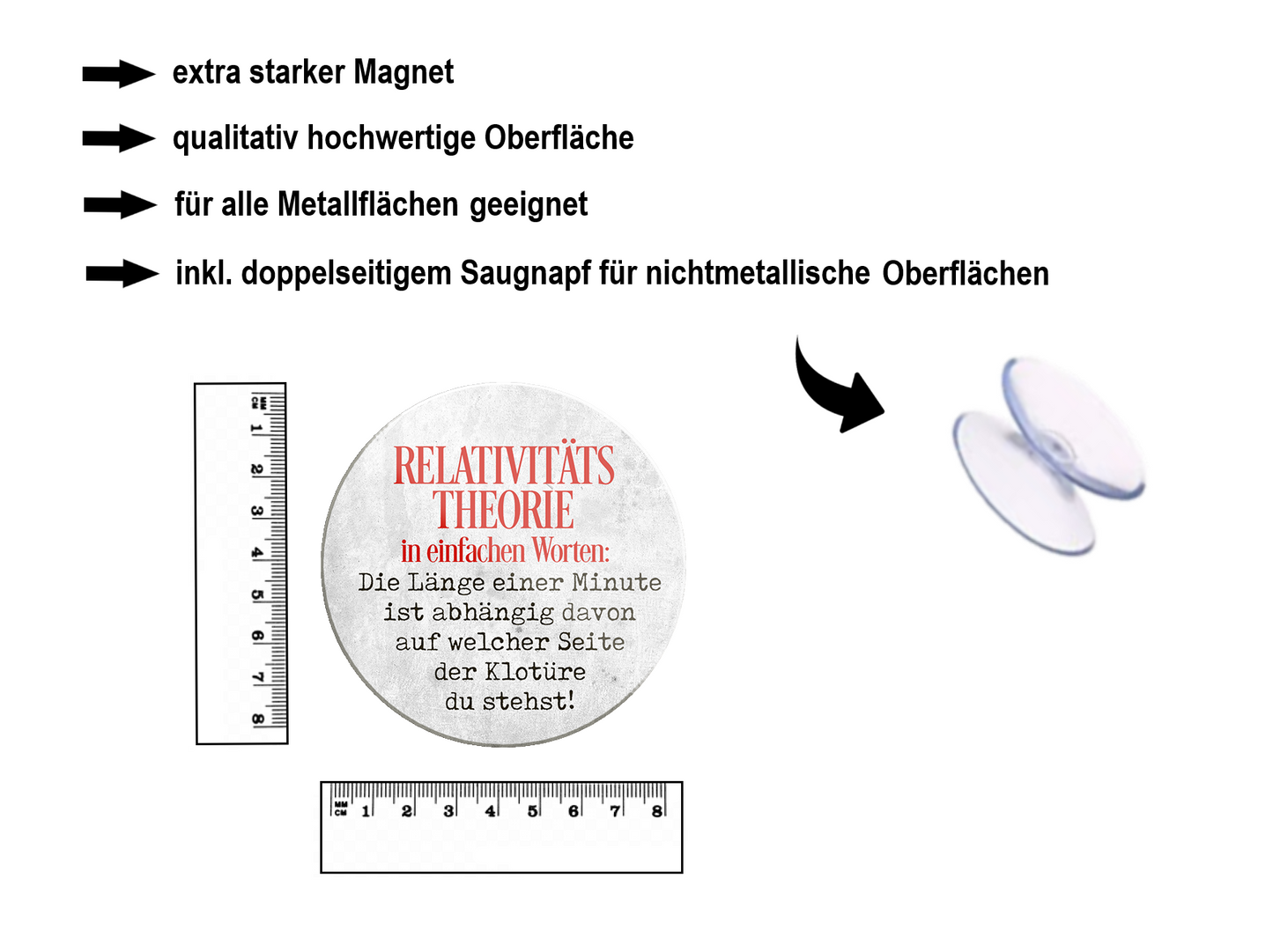 Magnet ''Relativitätstheorie in einfachen Worten Klotür'' 8x8x0,3cm