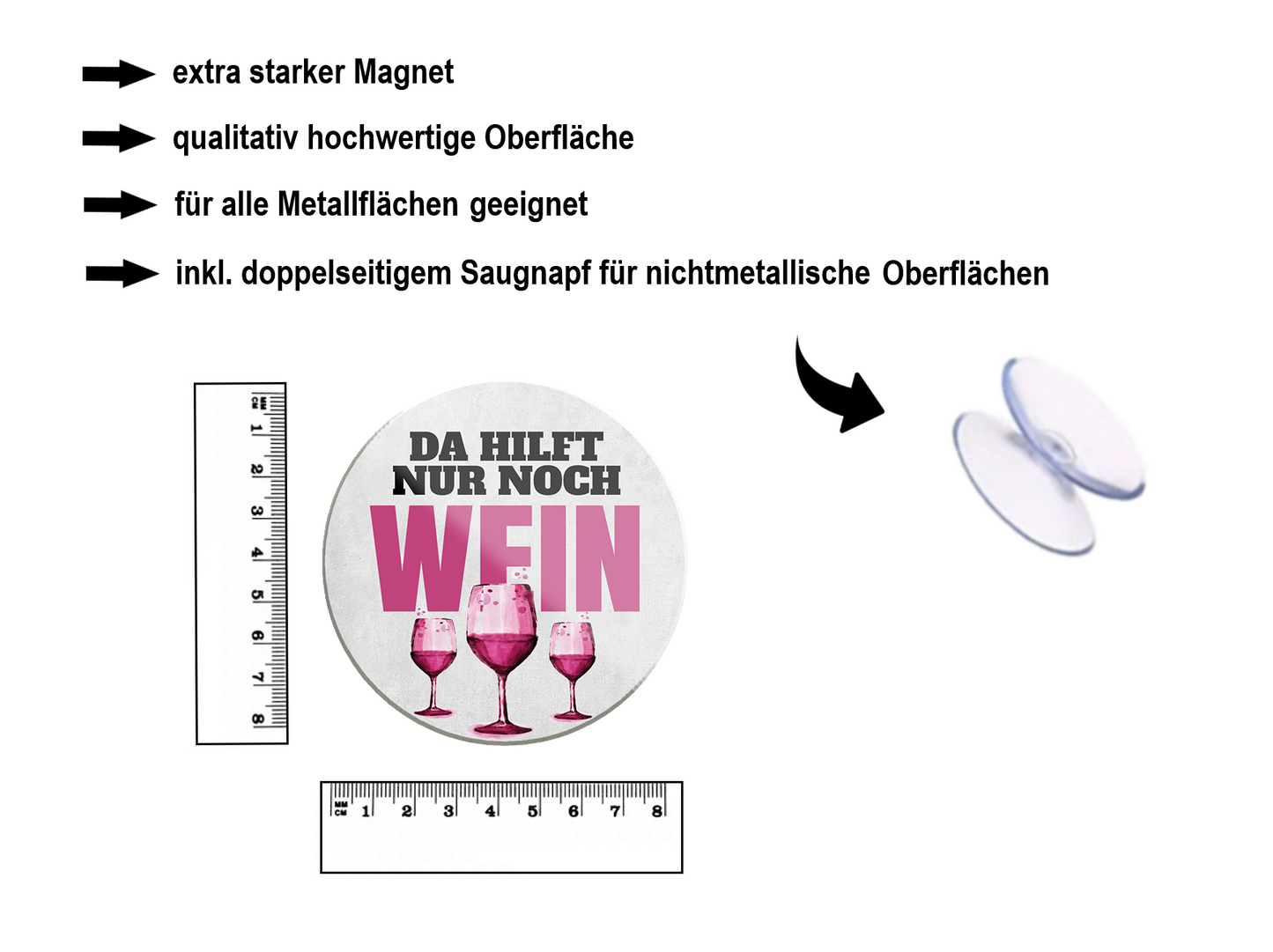 Magnet ''Da hilft nur noch Wein'' 8x8x0,3cm