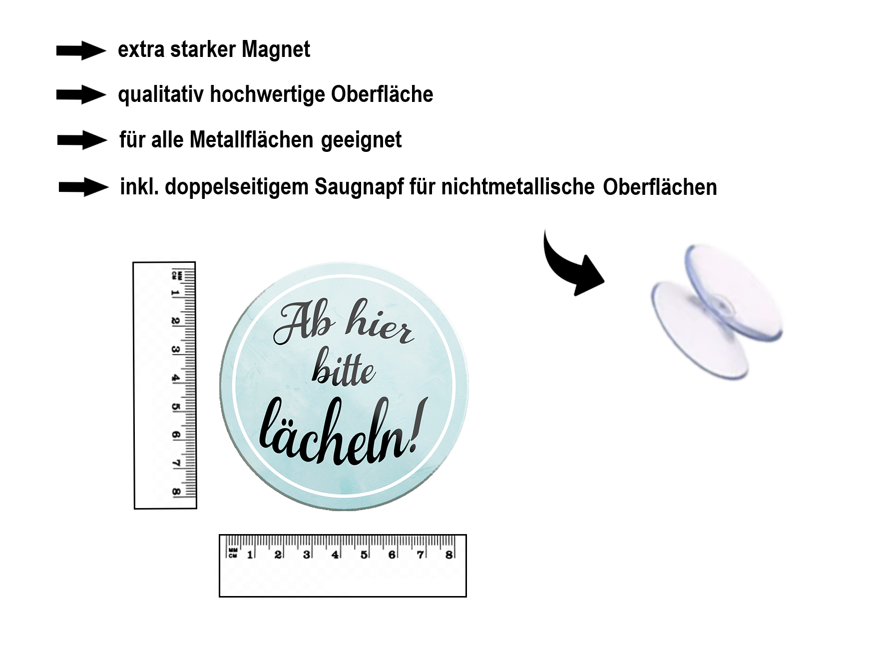Magnet ''Ab hier bitte Lächeln'' 8x8x0,3cm