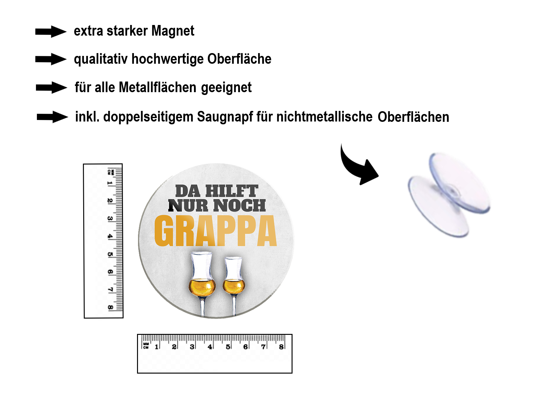 Magnet ''Da hilft nur noch Grappa'' 8x8x0,3cm