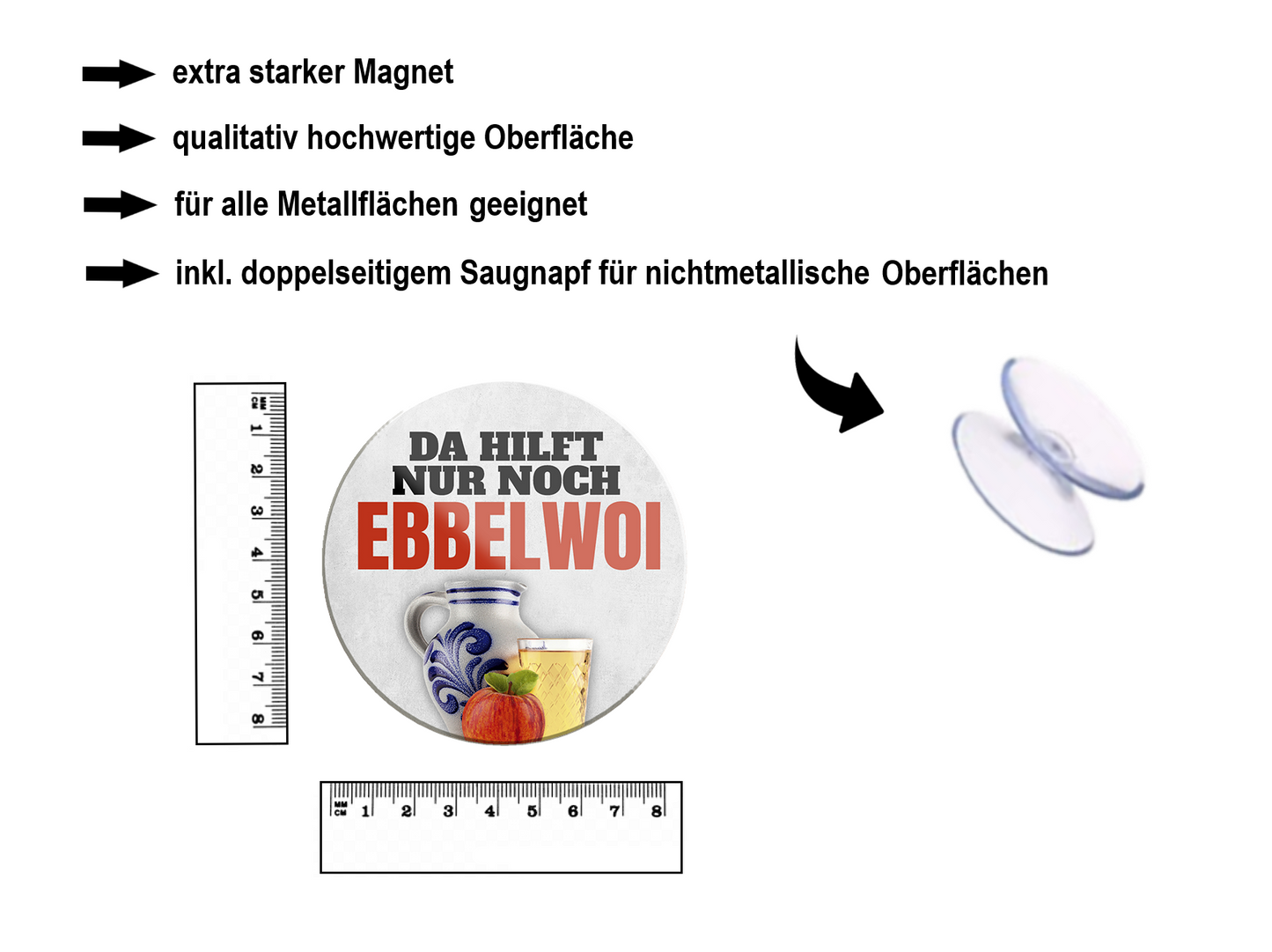 Magnet ''Da hilft nur noch Ebbelwoi'' 8x8x0,3cm