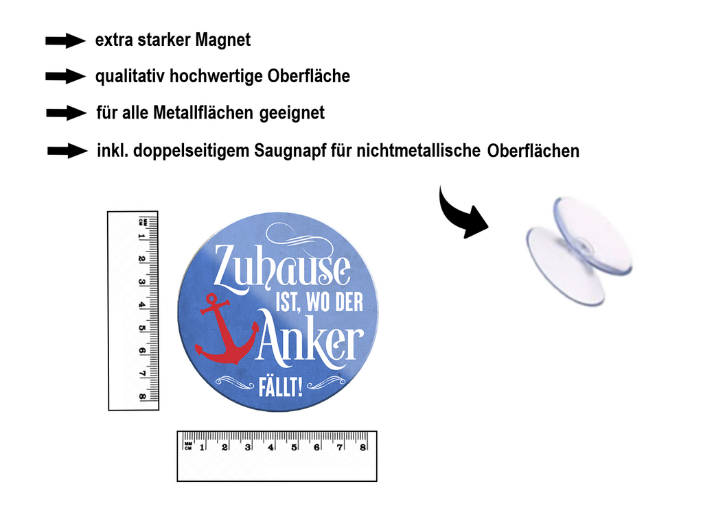Magnet ''Zuhause ist wo der Anker fällt'' 8x8x0,3cm