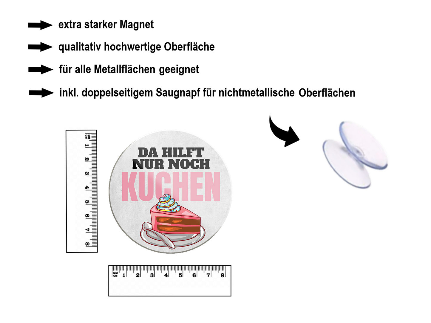Magnet ''Da hilft nur noch Kuchen'' 8x8x0,3cm
